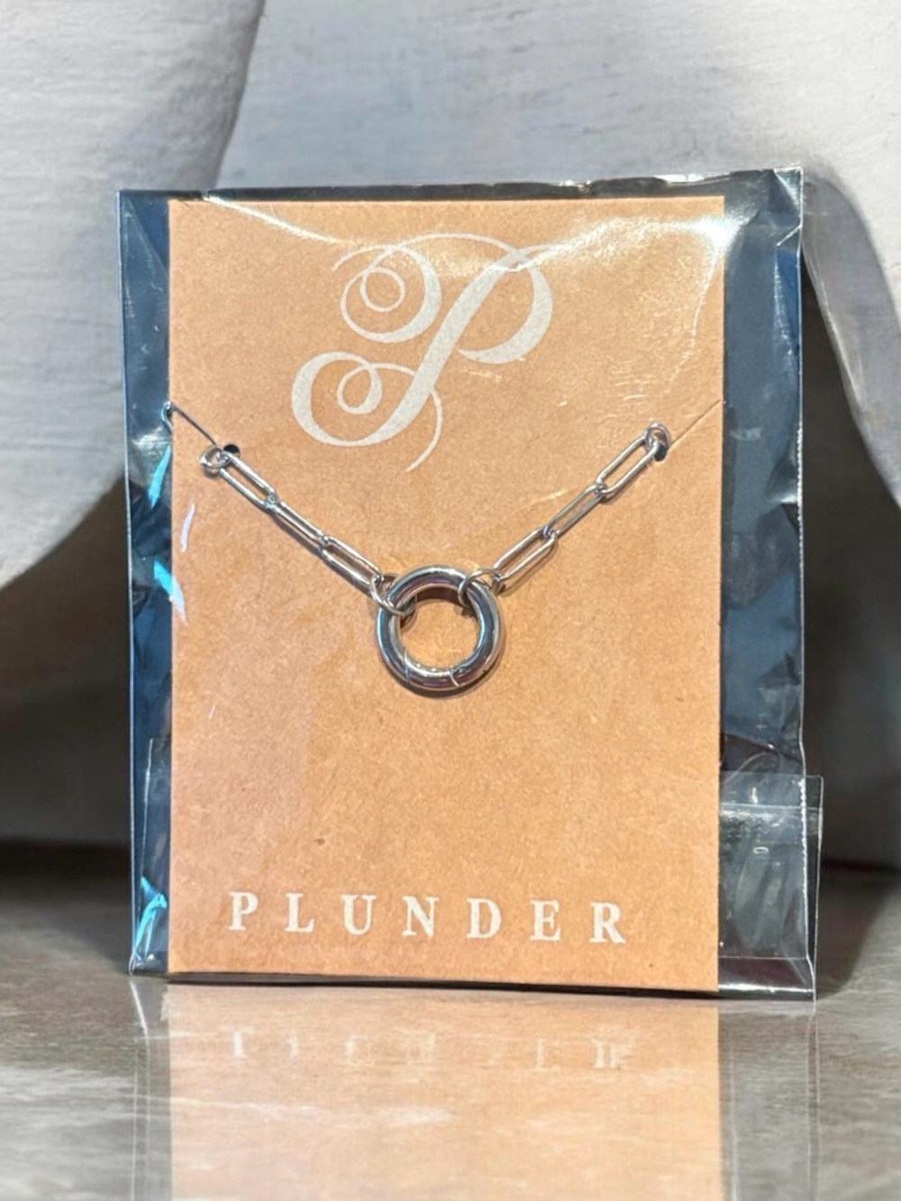 Plunder Silver Paperclip Chain Necklace with Circular Pendant
